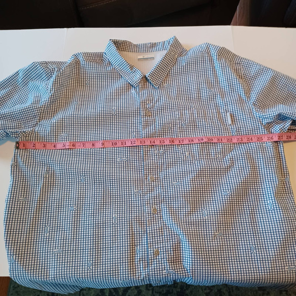Columbia Men's Size XXL 2X PFG Short Sleeve Cotton Blue Check and Fish Pattern - Picture 8 of 9
